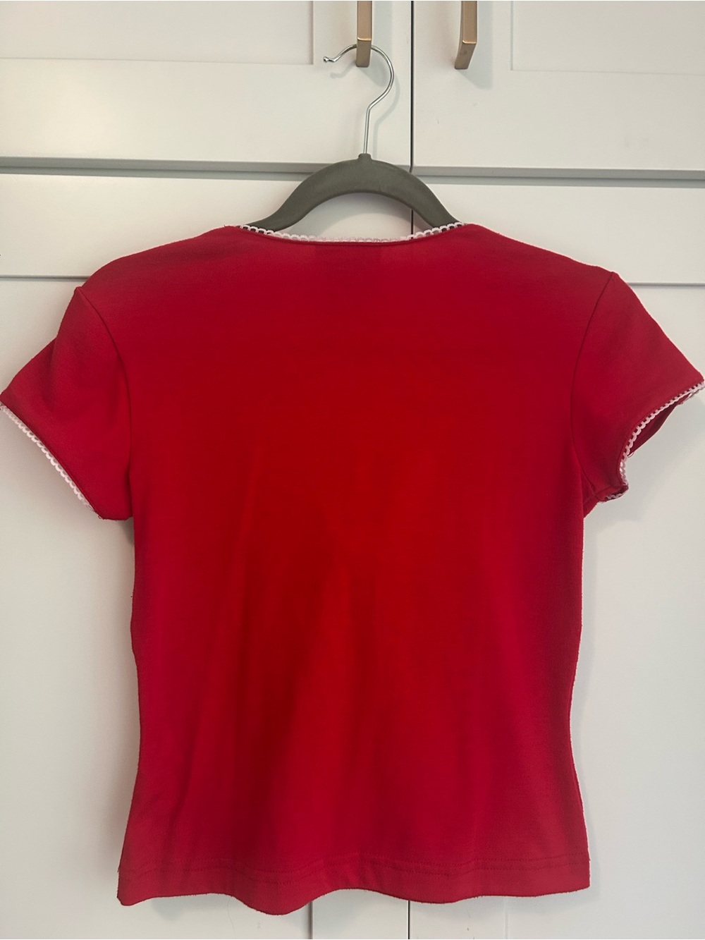 No Boundaries Red Tie-Front Crop Top with White Trim - Picture 2 of 4